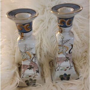 🆕️🕯Vintage Chinoiserie Crane Candle Holders Pair